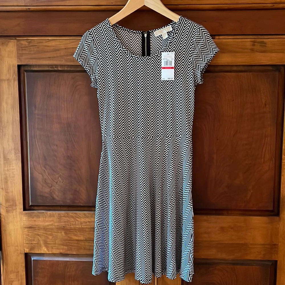 NWT Michael Kors Black and White Herringbone Striped Dress